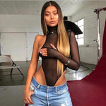 Black Sexy Mesh See Through Turtleneck Bodysuit